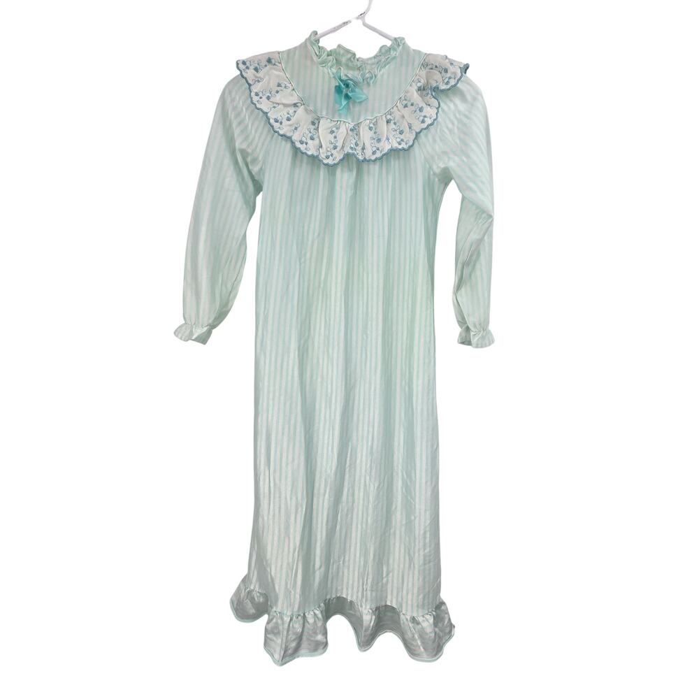 VTG GIRLS ALLISON ANN SZ 10 COTTAGECORE SATIN LONG SLEEVE LACE NIGHTGOWN